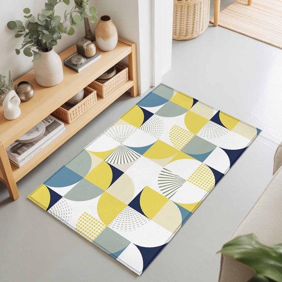 2x3 Modern Yellow Geometric Small Area Rug for Entryway, Washable Non Slip Low Pile Soft Indoor Rug for Kitchen Bathroom Bedside, Abstract Mid Century Accent Rug