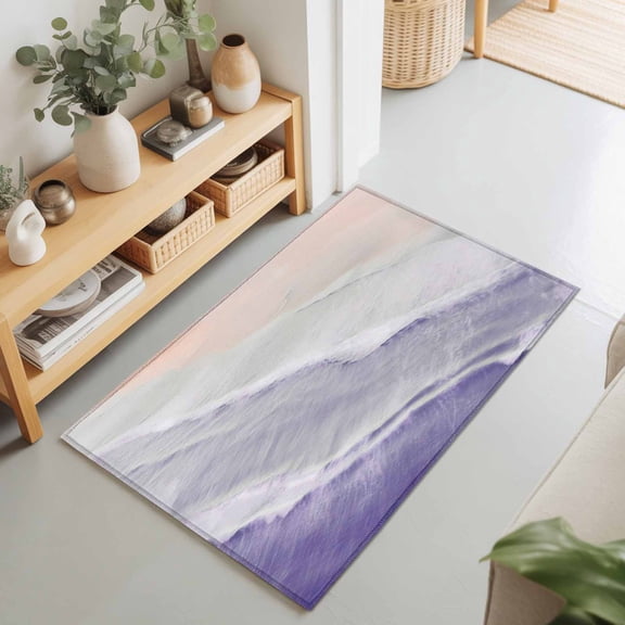 2x3 Ocean Waves Small Area Rug for Entryway, Washable Non Slip Low Pile Soft Indoor Rug for Kitchen Bathroom Bedside, Ombre Purple Beach Accent Rug