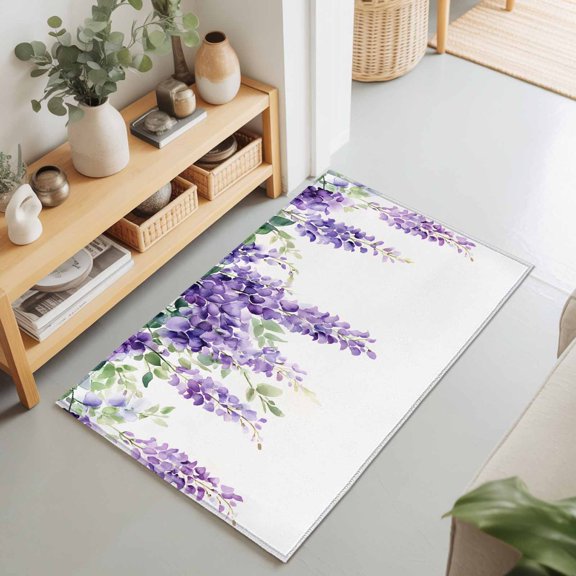 2x3 Petals Leaf Small Area Rug for Entryway, Washable Non Slip Low Pile Soft Indoor Rug for Kitchen Bathroom Bedside, Purple Flower Accent Rug
