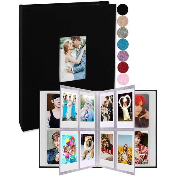 2x3 Photo Album 208 Vertical Photos - Linen Front Window, Photo Album Compatible with Fujifilm Instax Mini Film 7s 8+ 9 11, Snap/PIC 300, HP Sprocket, Zip Printer, Black