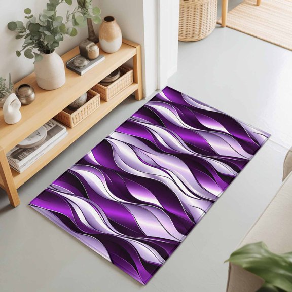 2x3 Purple Striped Small Area Rug for Entryway, Washable Non Slip Low Pile Soft Indoor Rug for Kitchen Bathroom Bedside, Abstract Twist Stripedd Accent Rug