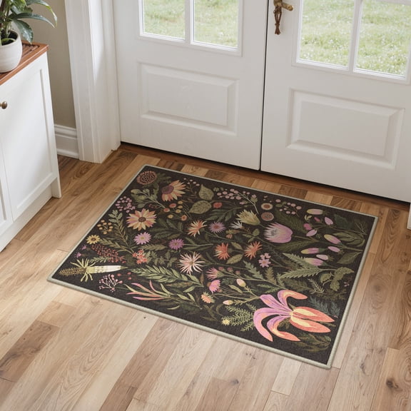 DEORAB 2x3 Small Vintage Floral Door Mats – Machine Washable Rugs for Living Room, Non Slip Rubber Backing, DEORAB Area Rug for Bedroom Entryway Dining Home doorways,Brown