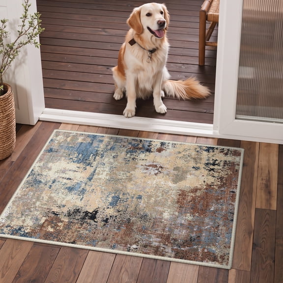 DEORAB 2x3 Area Rugs for Living Room, Low Pile Lightweight Easy Clean Soft Machine Washable Rugs, Non Slip Doormat, Rug for Bedroom, Front Door and Bathroom