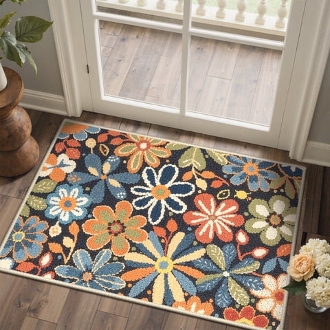 DEORAB 2x3 Vintage Floral Area Rugs, Machine Washable Rugs for Doorways, Non Slip Rug with Rubber Backing, Door Rug for Bedroom Entryway Dining Home Office