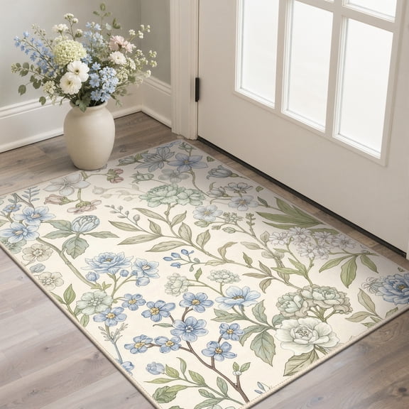 DEORAB 2x3 Machine Washable Rugs for Living Room Vintage Floral Doormat, Non Slip Rubber Backing, Flat Pile Rug for Bedroom Entryway doorways Home Office