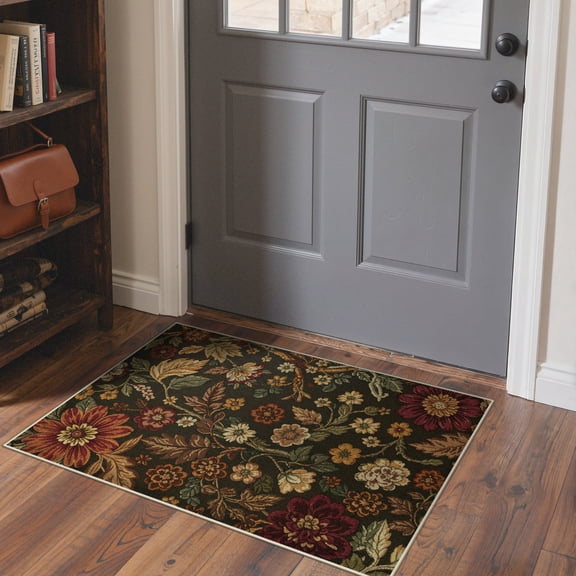 DEORAB 2x3 Small Vintage Floral Area Rugs – Machine Washable Rugs for Living Room, Non Slip Rubber Backing, Floral Rug for Bedroom Entryway Dining Home Office