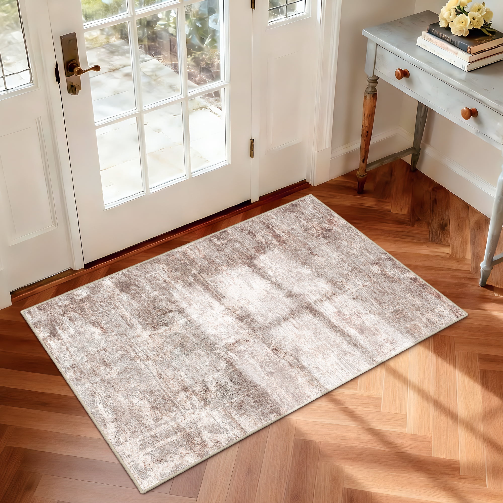 2x3 Rug Ultra Soft Abstract Rug - Area Rug Stain Resistant for Living Room Non Slip Indoor Entryway Rubber Backing Carpet Bedroom Kitchen Distressed Floor Decor Mat Machine Washable 2X3 Brown