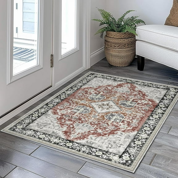2x3 Rug for Entryway, Indoor Front Door Mats Entrance, Small Rugs Washable for Kitchen Bedroom Non Slip, Red