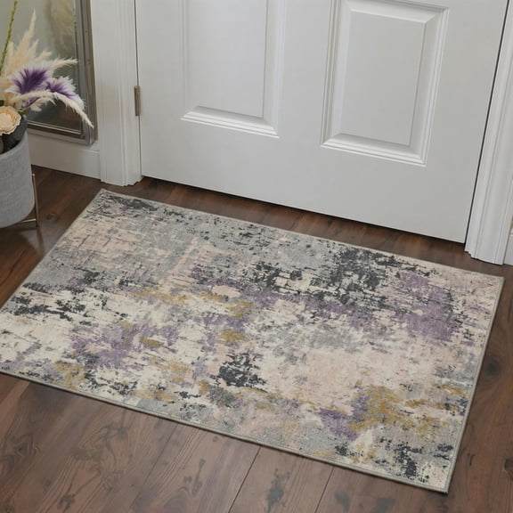 2x3 Rugs for Entryway Entrance Kitchen Bathroom, Machine Washable Rug Modern Abstract Soft Area Rug, Low Pile Indoor Floor Carpet with Non Slip Backing, Lavender Grey