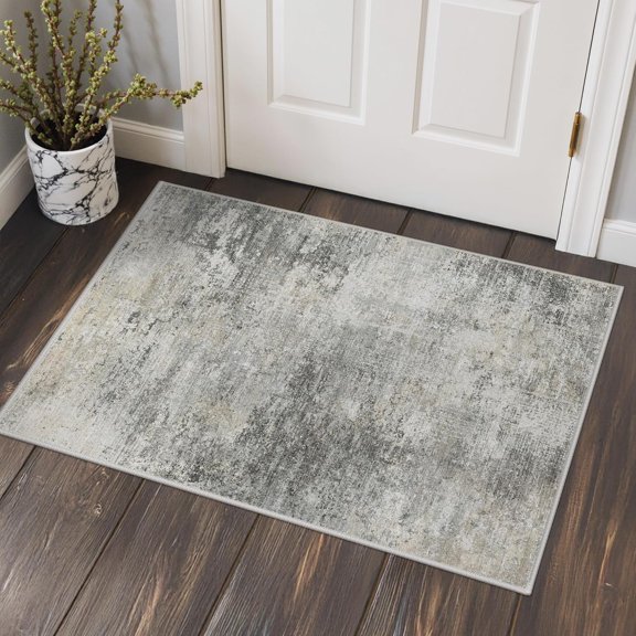 2x3 Rugs for Entryway Entrance, Modern Machine Washable Rug Ultra Soft Indoor Area Rugs 2x3 for Bedroom Kitchen Bathroom, Lightweight Low Pile Carpet with Non Slip Backing, Mist Grey