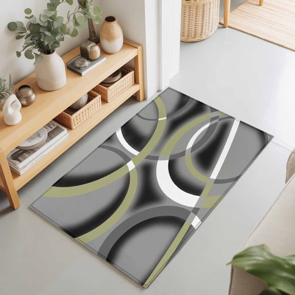 2x3 Sage Green Geometric Circle Small Area Rug for Entryway, Washable Non Slip Low Pile Soft Indoor Rug for Kitchen Bathroom Bedside, Abstract Lines Accent Rug
