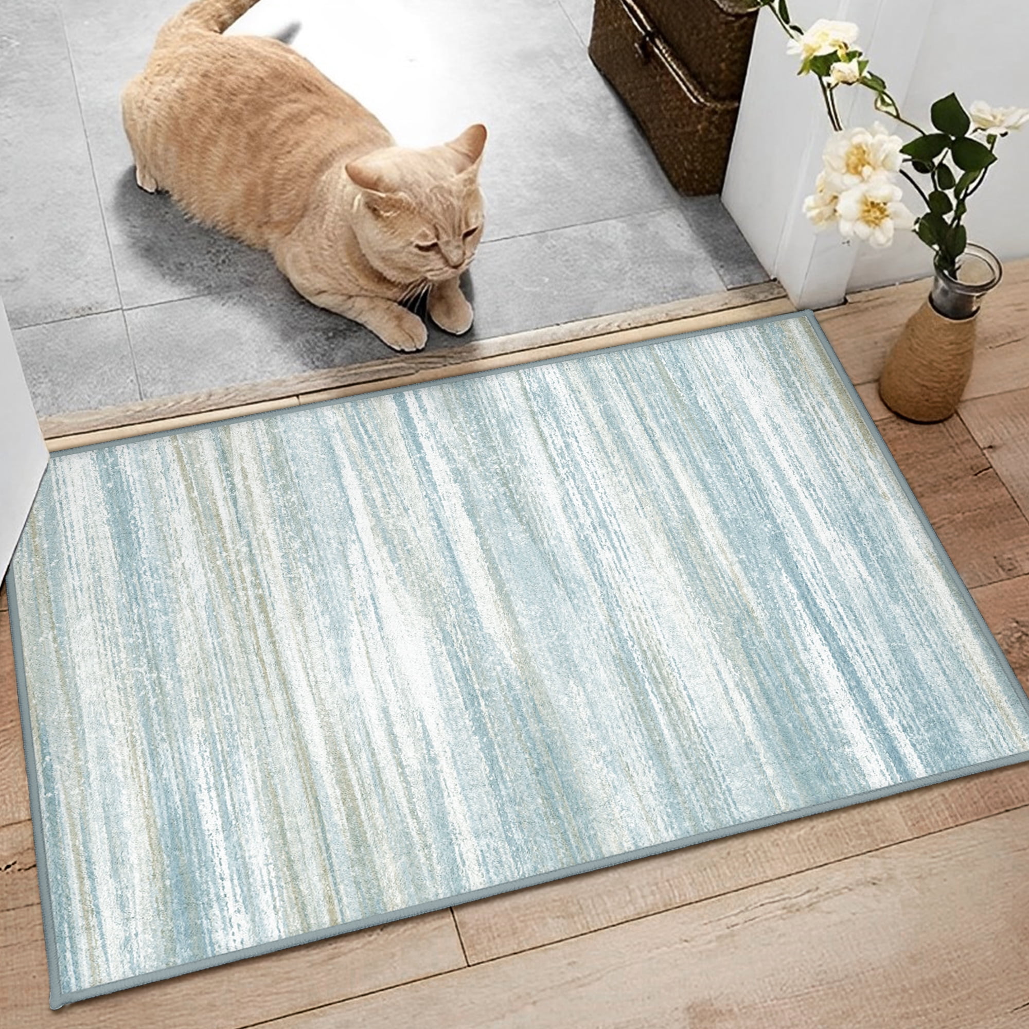 2x3 Small Entryway Rug-Blue Modern Abstract Washable Kitchen Area Rug ...