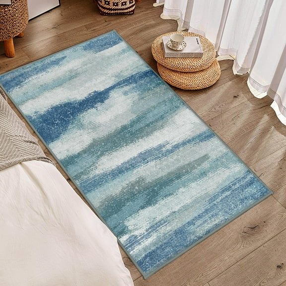 2x3 Small Entryway Rug-Blue Modern Abstract Washable Kitchen Area Rug, Non-Slip Throw Door Mat Rug for Bathroom,Bedroom, Laundry Room,Home Decor