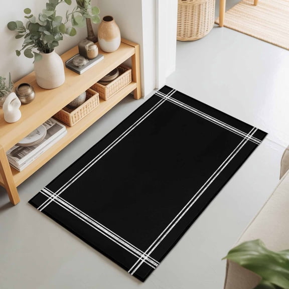 2x3 Solid Color Small Area Rug for Entryway, Washable Non Slip Low Pile Soft Indoor Rug for Kitchen Bathroom Bedside, Ash Black Accent Rug
