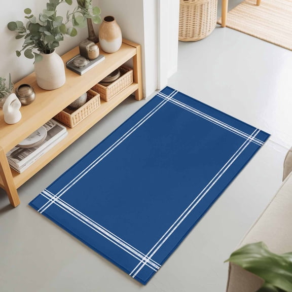 2x3 Solid Color Small Area Rug for Entryway, Washable Non Slip Low Pile Soft Indoor Rug for Kitchen Bathroom Bedside, Navy Blue Accent Rug