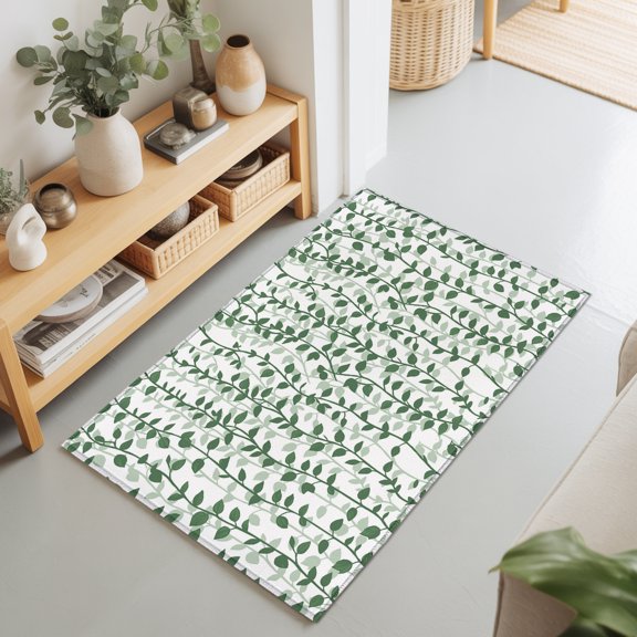 2x3 Spring Ivy Small Area Rug for Entryway, Washable Non Slip Low Pile Soft Indoor Rug for Kitchen Bathroom Bedside, Green Plant Leaf Accent Rug