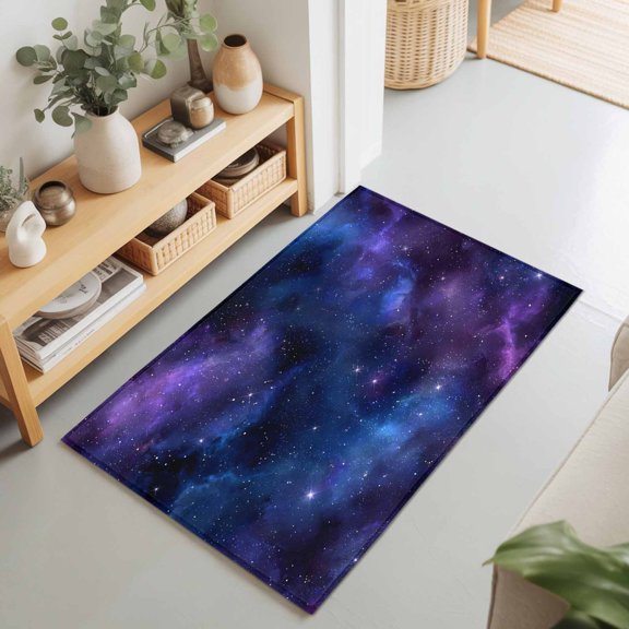 2x3 Starry Sky Star Galaxy Small Area Rug for Entryway, Washable Non Slip Low Pile Soft Indoor Rug for Kitchen Bathroom Bedside, Space Universe Accent Rug