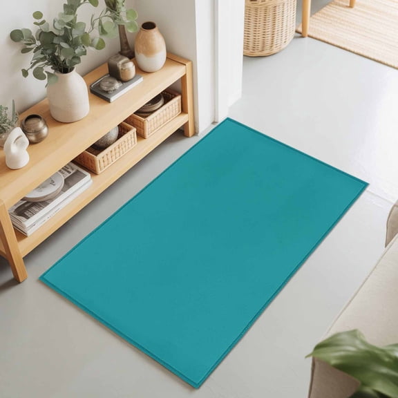 2x3 Teal Blue Small Area Rug for Entryway, Washable Non Slip Low Pile Soft Indoor Rug for Kitchen Bathroom Bedside, Solid Color Accent Rug