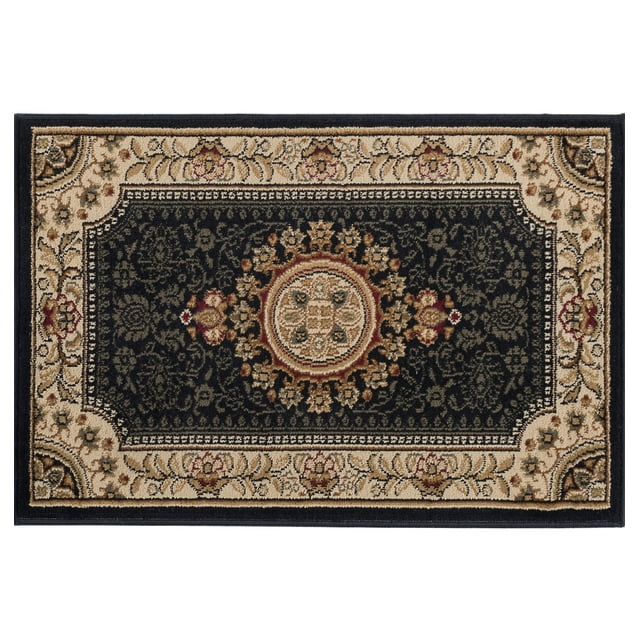 2x3 Traditional Black Small Area Rug, Throw Mat for Indoor Entry