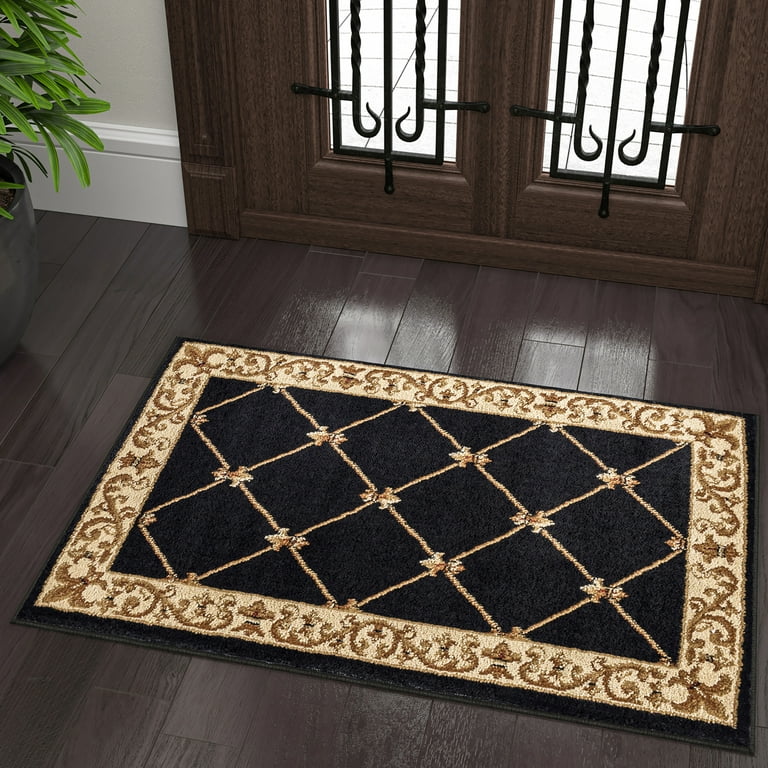 2x3 Traditional Black Small Area Rug Throw Mat for Indoor Entry Ideal for Kitchen or Bathroom Rugs 2 x 3