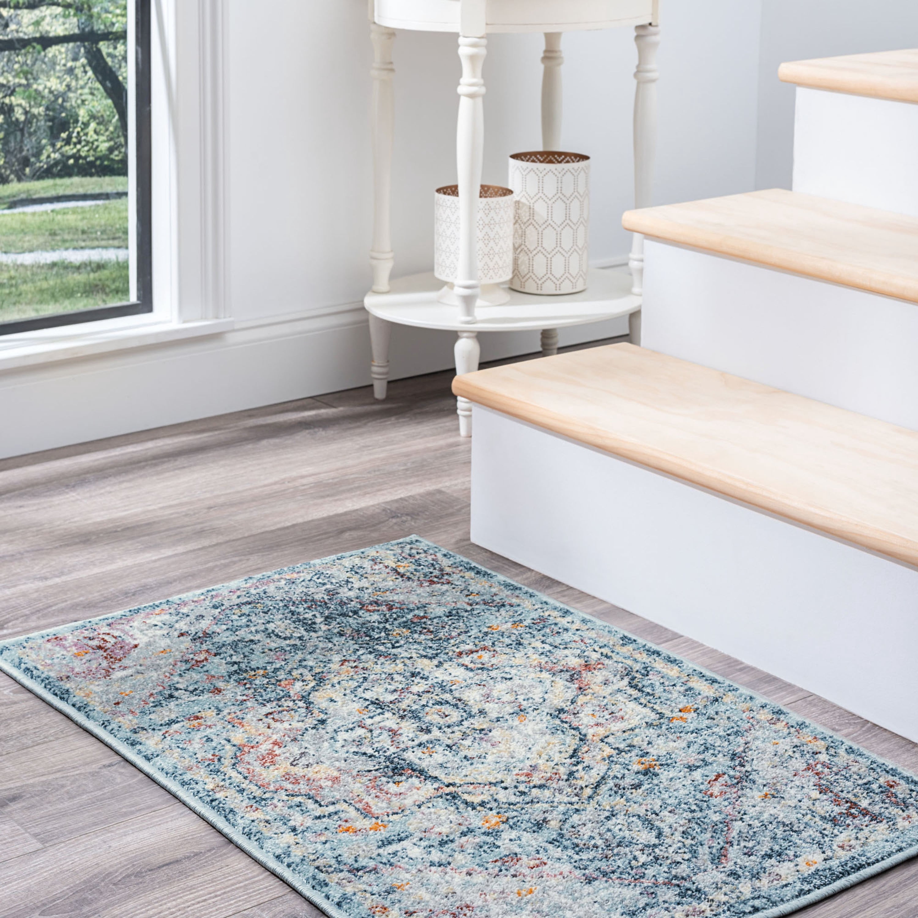 2x3 Traditional Gray Blue Small Area Rug, Throw Mat for Indoor Entry | Ideal for Kitchen or Bathroom Rugs 2' x 3'