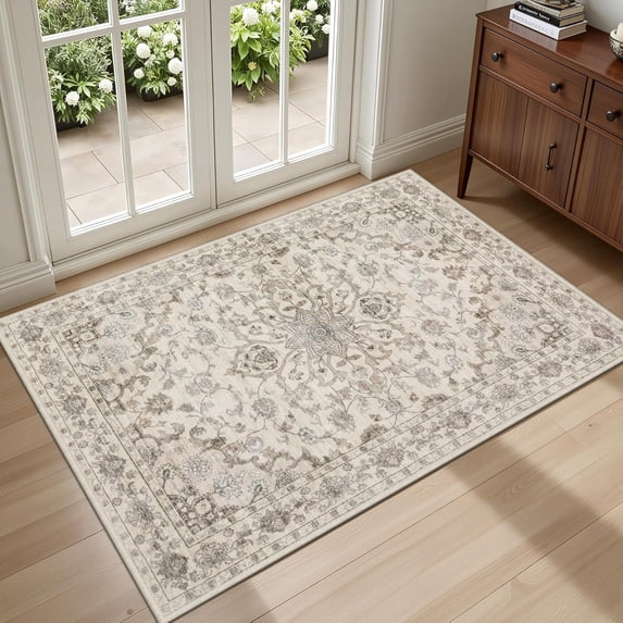 2x3 Vintage Floral Area Rug, Washable Non-Slip Stain Resistant Soft ...