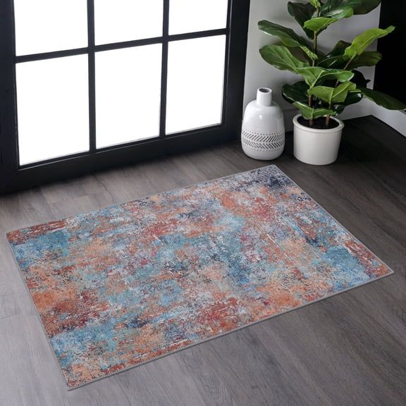 2x3 Vintage Foldable Area Rug, Chenille Accent Rug Low-Pile, Non-Slip, Non-Shedding, Machine Washable Area Rugs for High-traffic Areas, Living Room, Bedroom, Kitchen, Dining Room Rug, Blend of Colors