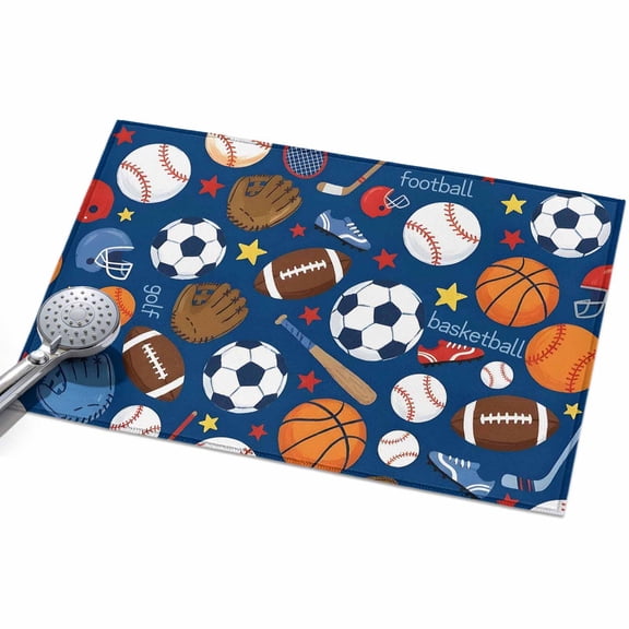 2x3 Washable Area Rugs,Basketball Baseball Football Non-Slip Ultra Soft Rug Large Indoor Carpet,Energetic Sports Theme on Blue Floor Rugs for Home Living Room Bedroom Dining Room Office
