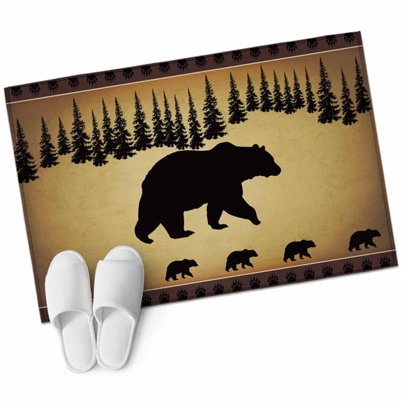2x3 Washable Area Rugs,Bear Animal Silhouette Jungle Forest Non-Slip Soft Rug Indoor Carpet,Floor Rugs for Living Room Bedroom