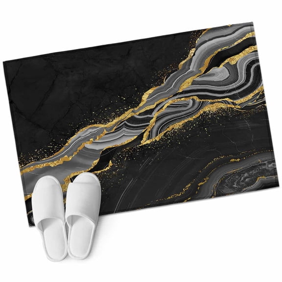 2x3 Washable Area Rugs,Black Gold Marble Texture Pattern Non-Slip Soft Rug Indoor Carpet,Floor Rugs for Living Room Bedroom