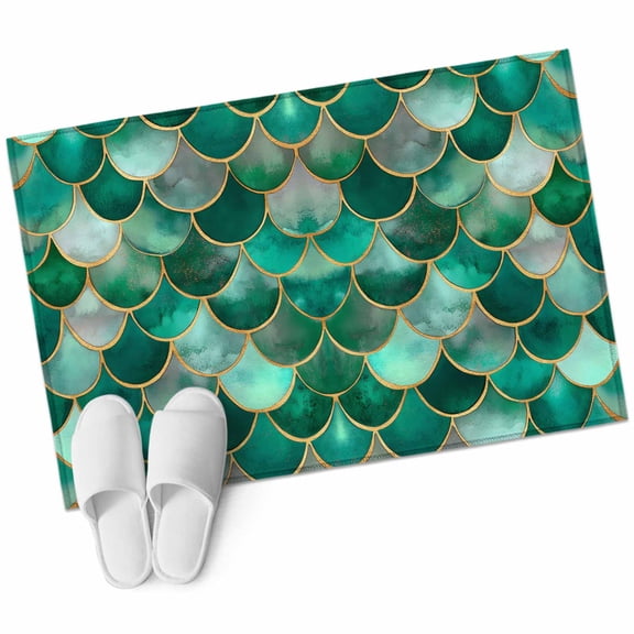 2x3 Washable Area Rugs,Bohemian Emerald Green Fish Scales Non-Slip Soft Rug Indoor Carpet,Floor Rugs for Living Room Bedroom