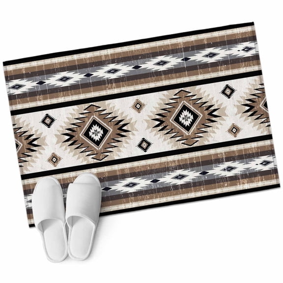2x3 Washable Area Rugs,Boho Brown Farm Aztec Geometric Non-Slip Soft Rug Indoor Carpet,Floor Rugs for Living Room Bedroom