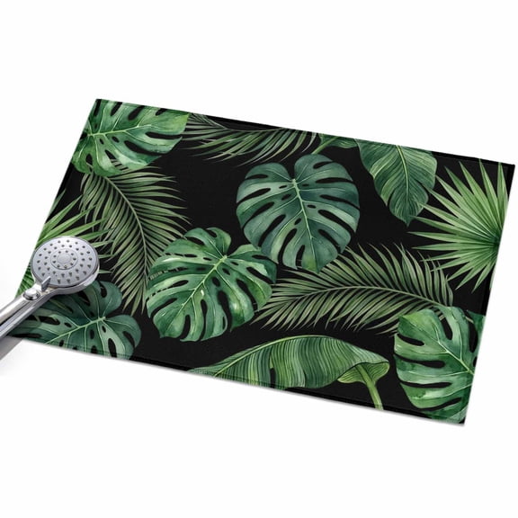 2x3 Washable Area Rugs,Botanical Jungle Foliage Monstera Non-Slip Ultra Soft Rug Large Indoor Carpet,Green Leaves on Black Floor Rugs for Home Living Room Bedroom Dining Room Office