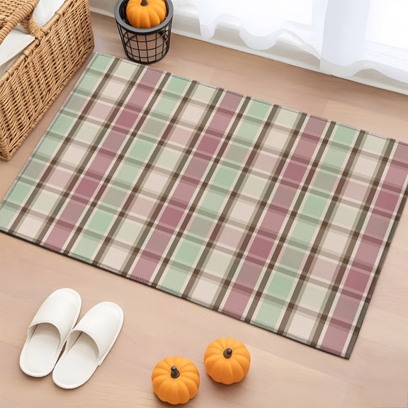 2x3 Washable Area Rugs,Buffalo Check Geometric Stripe Non-Slip Soft Rug Large Indoor Carpet,Ombre Pink Green Plaid Floor Rugs for Home Living Room Bedroom Dining Room Office