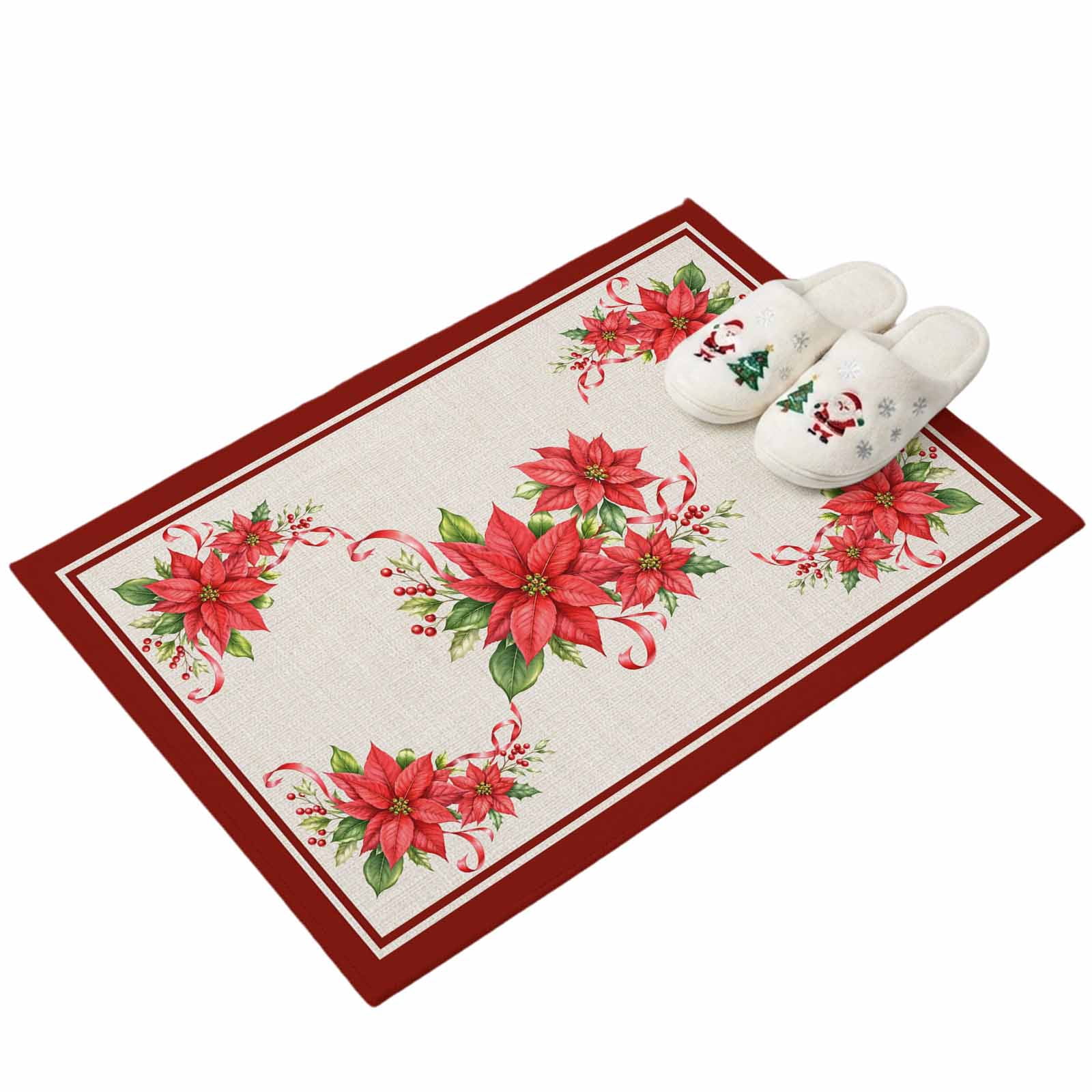 2x3 Washable Area Rugs,Christmas Red Poinsettia Flowers Non-Slip Ultra ...