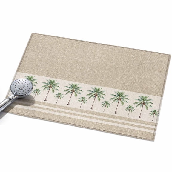 2x3 Washable Area Rugs,Coastal Green Palm Trees on Vintage Linen Non-Slip Ultra Soft Rug Large Indoor Carpet,Tropical Pants Floor Rugs for Home Living Room Bedroom Dining Room Office
