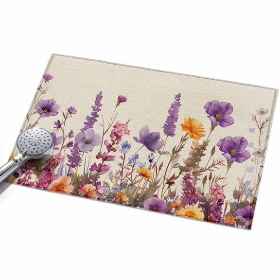 2x3 Washable Area Rugs,Country Flower Purple Lavender Plant Non-Slip Ultra Soft Rug Large Indoor Carpet,Retro Linen Floor Rugs for Home Living Room Bedroom Dining Room Office