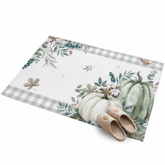 2x3 Washable Area Rugs,Fall Thanksgiving Pumpkin Leaf Non-Slip Ultra Soft Rug Large Indoor Carpet,Farm Cotton Berry Gray Plaid Floor Rugs for Home Living Room Bedroom Dining Room Office