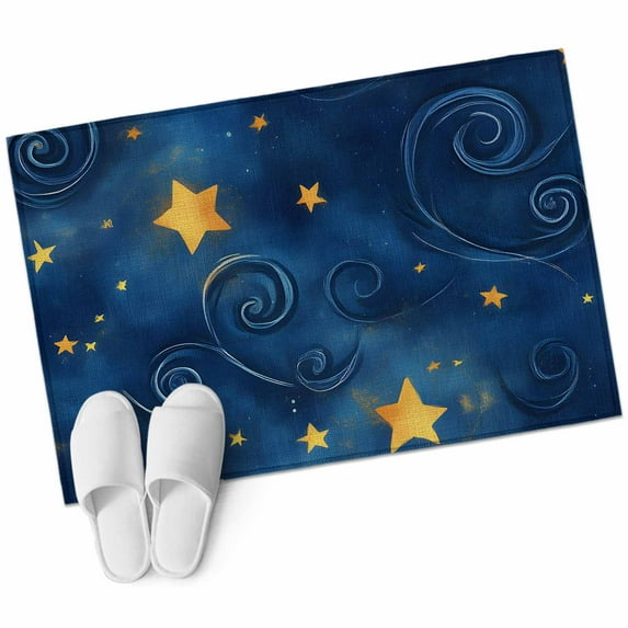 2x3 Washable Area Rugs,Gold Star Swirling on Dark Blue Non-Slip Soft Rug Indoor Carpet,Floor Rugs for Living Room Bedroom