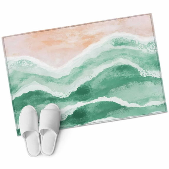 2x3 Washable Area Rugs,Green Gradient Ripple Ocean Beach Non-Slip Soft Rug Indoor Carpet,Floor Rugs for Living Room Bedroom