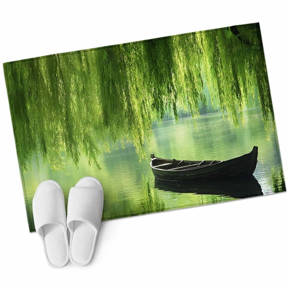 2x3 Washable Area Rugs,Green Leaves Boat Lake Non-Slip Soft Rug Indoor Carpet,Floor Rugs for Living Room Bedroom