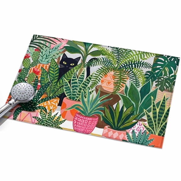 2x3 Washable Area Rugs,Indoor Jungle Potted Cacti Non-Slip Ultra Soft Rug Large Indoor Carpet,Black Cat Boho Plants Floor Rugs for Home Living Room Bedroom Dining Room Office