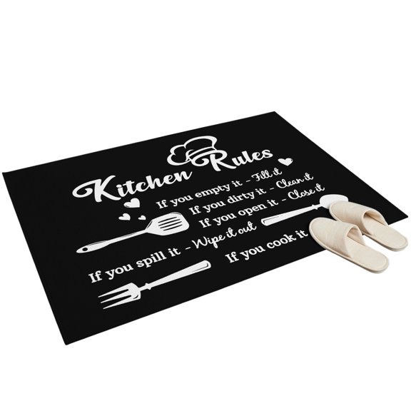 2x3 Washable Area Rugs,Kitchen Rules Black and White Non-Slip Ultra Soft Rug Large Indoor Carpet,Kitchens Utensils Appliances Floor Rugs for Home Living Room Bedroom Dining Room Office