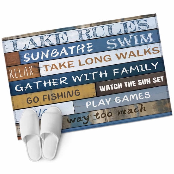 2x3 Washable Area Rugs,Lake Rules Farm Blue Wood Board Non-Slip Soft Rug Indoor Carpet,Floor Rugs for Living Room Bedroom