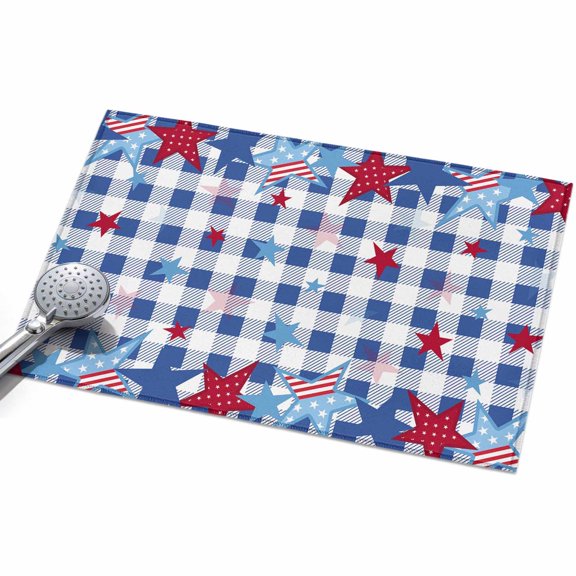2x3 Washable Area Rugs,Memorial Day Patriotic Stars and Stripes Non-Slip Ultra Soft Rug Large Indoor Carpet,USA Flag Blue Checker Plaid Floor Rugs for Home Living Room Bedroom Dining Room Office