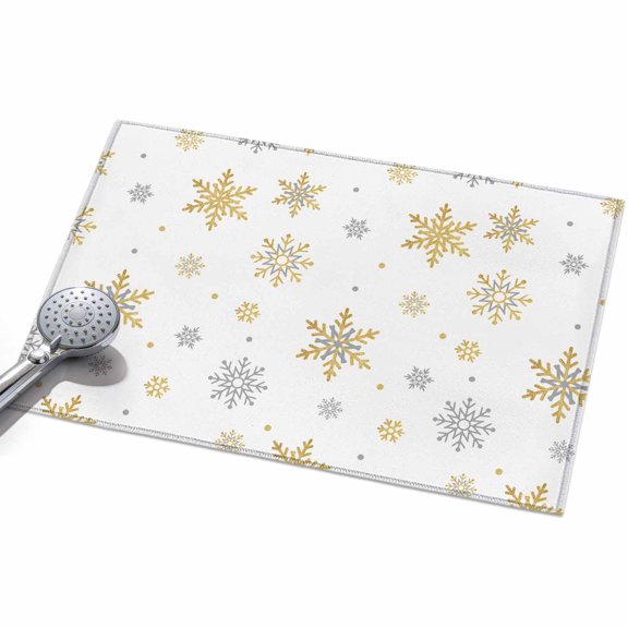 2x3 Washable Area Rugs,Merry Christmas Gold Snowflake Seamless Non-Slip Ultra Soft Rug Large Indoor Carpet,Winter Gray Snow on White Floor Rugs for Home Living Room Bedroom Dining Room Office