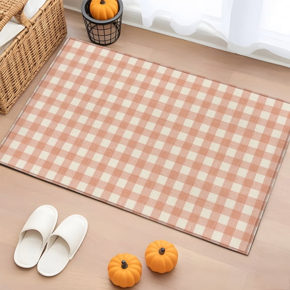 2x3 Washable Area Rugs,Minimalist Pink Beige Gingham Non-Slip Soft Rug Large Indoor Carpet,Rustic Buffalo Check Floor Rugs for Home Living Room Bedroom Dining Room Office