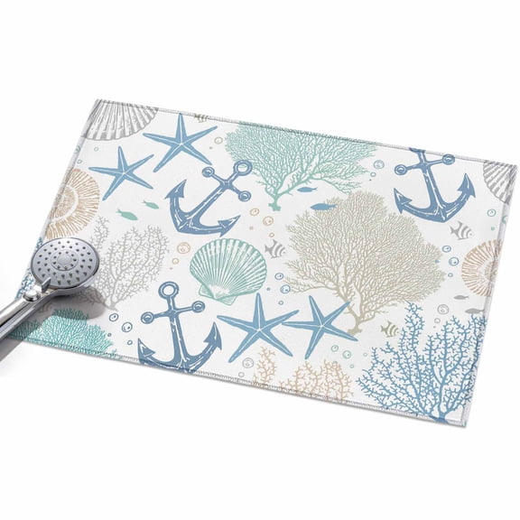 2x3 Washable Area Rugs,Nautical Blue Anchor Non-Slip Ultra Soft Rug Large Indoor Carpet,Coastal Starfish Coral Conch Shell Floor Rugs for Home Living Room Bedroom Dining Room Office