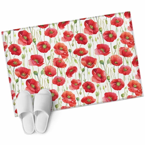 2x3 Washable Area Rugs,Pastoral Poppy Floral Field Non-Slip Soft Rug Indoor Carpet,Floor Rugs for Living Room Bedroom