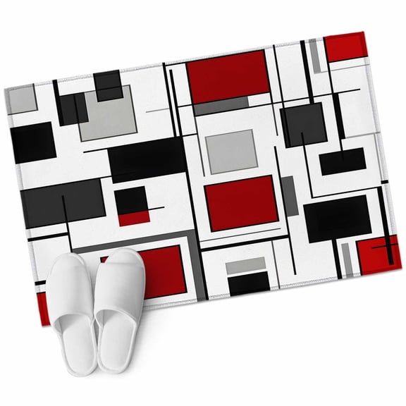 2x3 Washable Area Rugs,Red Color Block Abstract Geometric Non-Slip Soft Rug Indoor Carpet,Floor Rugs for Living Room Bedroom